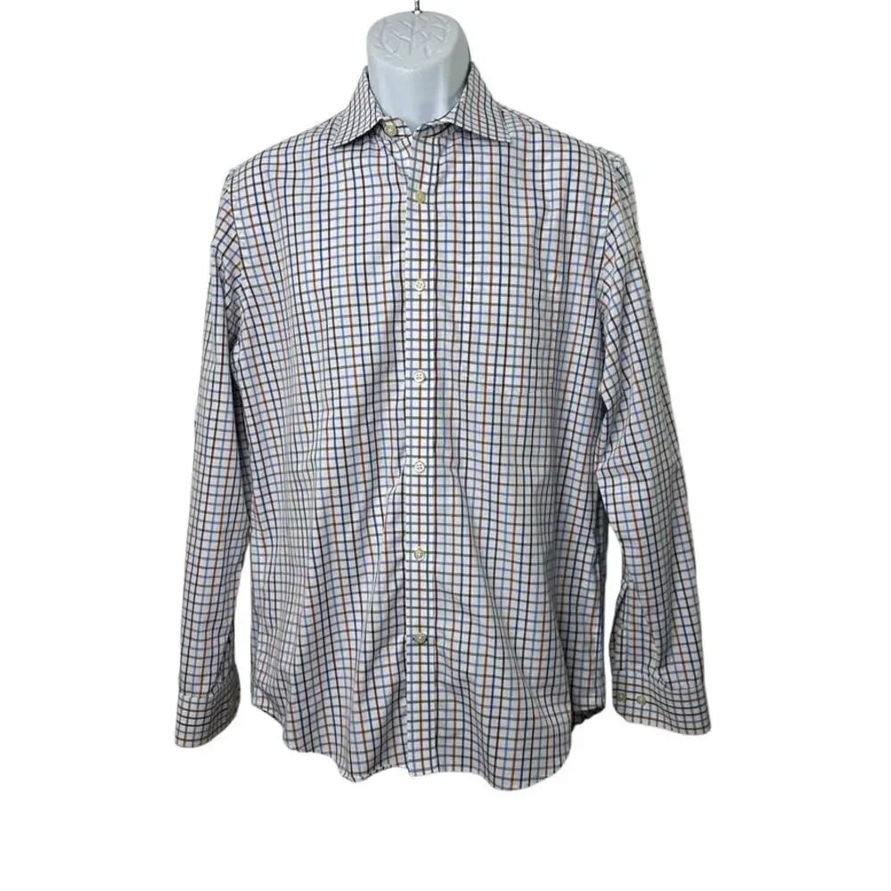 Banana Republic Non-Iron Classic Fit White Blue Red Check Button Up Shirt Medium